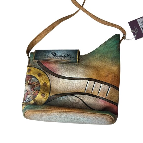 Anuschka Hand Painted Leather abstract Flap Crossbody Bag NWT 257-AT artsy art - Picture 5 of 13